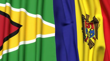 GUYANA ve MOLDOVA bayrakları gerçekçi kumaş dokusuna sahip