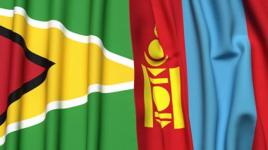 GUYANA ve MONGOLIA bayrakları gerçekçi kumaş dokusuyla