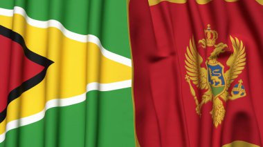 GUYANA ve MONTENEGRO bayrakları gerçekçi kumaş dokusuyla