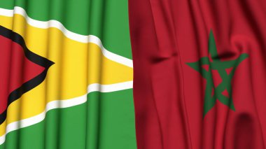 GUYANA ve MoroCCO bayrakları gerçekçi kumaş dokusuyla