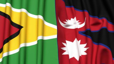 GUYANA ve NEPAL bayrakları gerçekçi kumaş dokusuyla