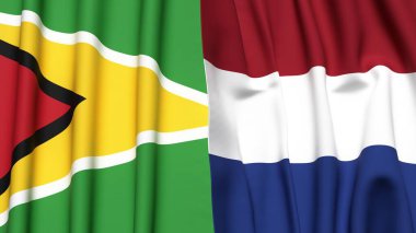 GUYANA ve NETHERLANDS bayrakları gerçekçi kumaş dokusuyla