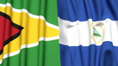 GUYANA ve NICARAGUA bayrakları gerçekçi kumaş dokusuna sahip