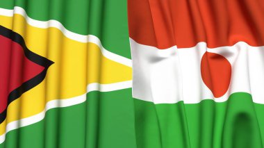 GUYANA ve NIGER bayrakları gerçekçi kumaş dokusuyla