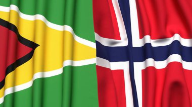 GUYANA ve NORWay bayrakları gerçekçi kumaş dokusuyla