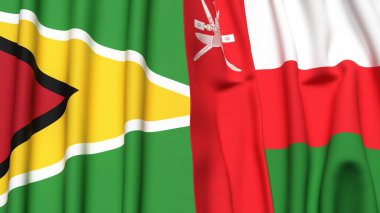 GUYANA ve OMAN bayrakları gerçekçi kumaş dokusuyla