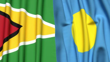 GUYANA ve PALAU bayrakları gerçekçi kumaş dokusuyla