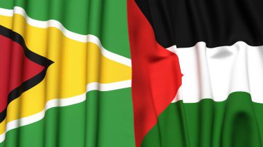 GUYANA ve Filistin 'in bayrakları.