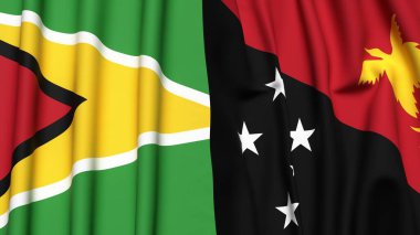 GUYANA Bayrakları ve PAPUA Gerçekçi kumaş dokusuna sahip yeni GUINEA