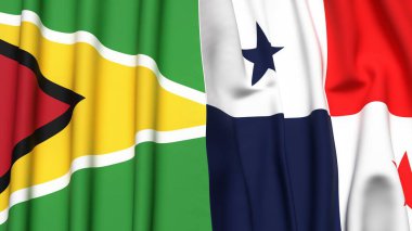 GUYANA ve Panama 'nın gerçekçi kumaş dokusuna sahip bayrakları