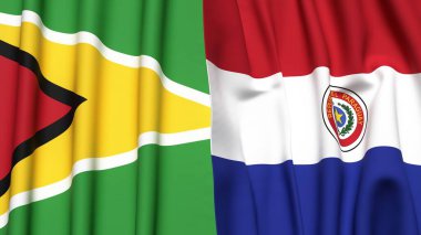 GUYANA ve PARAGUAY bayrakları gerçekçi kumaş dokusuna sahip