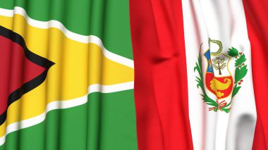 GUYANA ve Peru 'nun gerçekçi kumaş dokusuna sahip bayrakları