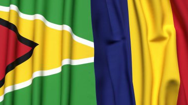 GUYANA ve ROMANIA bayrakları gerçekçi kumaş dokusuyla