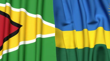 GUYANA ve Rwanda bayrakları gerçekçi kumaş dokusuyla