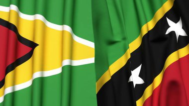 GUYANA ve SAINT KITTS bayrakları gerçekçi kumaş dokusuyla
