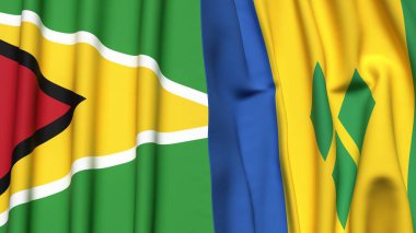 GUYANA ve SAINT VINCENT bayrakları gerçekçi kumaş dokusuyla