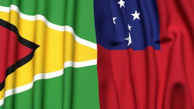 GUYANA ve SAMOA bayrakları gerçekçi kumaş dokusuyla