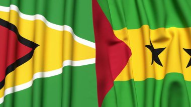 GUYANA ve SAO TOME bayrakları gerçekçi kumaş dokusuyla