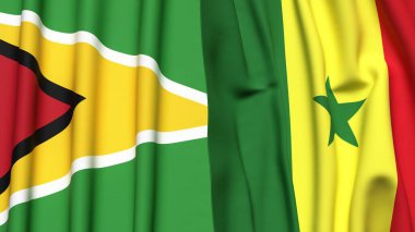 GUYANA ve SENEGAL bayrakları gerçekçi kumaş dokusuyla