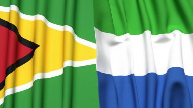 GUYANA ve SIERRA LEONE bayrakları gerçekçi kumaş dokusuyla