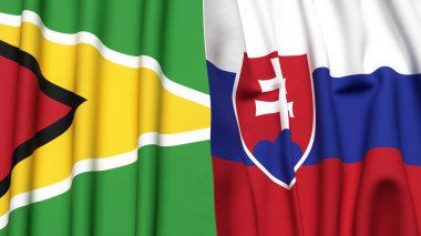 GUYANA ve SLOVAKIA bayrakları gerçekçi kumaş dokusuyla