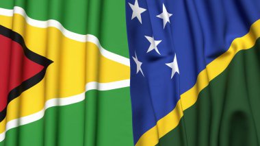 GUYANA Bayrakları ve SOLOMON Adaları Gerçekçi kumaş dokusuna sahip