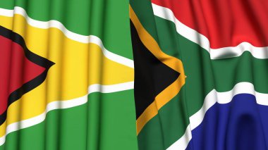 GUYANA Bayrakları ve gerçekçi kumaş dokusuna sahip Güney Afrika
