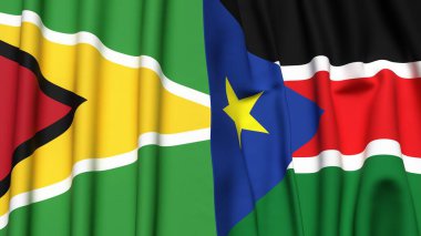 GUYANA ve GÜNEY SUDAN bayrakları gerçekçi kumaş dokusuyla