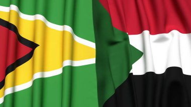 GUYANA ve SuDAN bayrakları gerçekçi kumaş dokusuyla