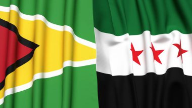 GUYANA ve SYRIA bayrakları gerçekçi kumaş dokusuyla