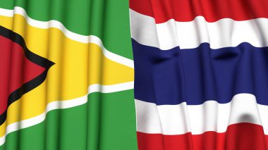 GUYANA ve THAILAND bayrakları gerçekçi kumaş dokusuyla
