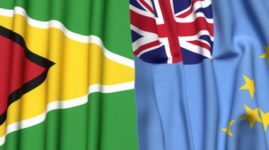 GUYANA ve TUVALU bayrakları gerçekçi kumaş dokusuyla