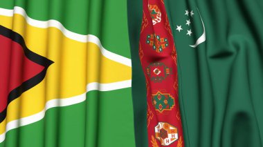 GUYANA ve Türkmenistan bayrakları gerçekçi kumaş dokusuna sahip