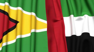 GUYANA ve BAE bayrakları gerçekçi kumaş dokusuna sahip