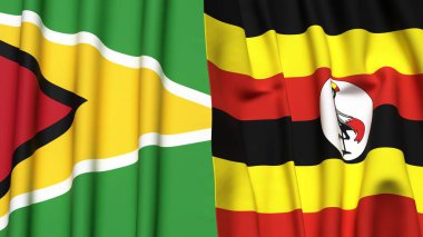 GUYANA ve UGANDA bayrakları gerçekçi kumaş dokusuyla