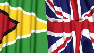GUYANA ve KINGDOM bayrakları gerçekçi kumaş dokusuna sahip