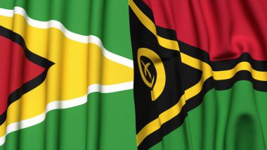GUYANA ve VANUATU bayrakları gerçekçi kumaş dokusuyla