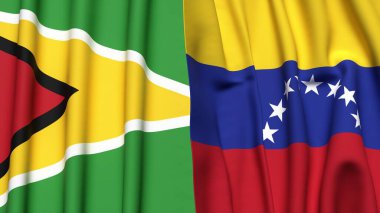 GUYANA ve Venezuela bayrakları gerçekçi kumaş dokusuyla