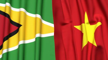 GUYANA ve VİETNAM bayrakları gerçekçi kumaş dokusuyla