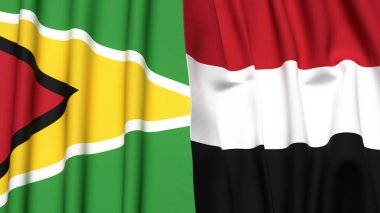 GUYANA ve YEMEN bayrakları gerçekçi kumaş dokusuyla