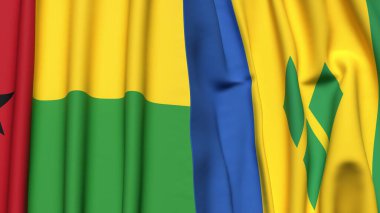 Guinea-BISSAU 'nun bayrakları ve gerçekçi kumaş dokusuna sahip Aziz Vincent.