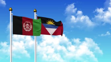 Kutupta alfa kanalı da dahil olmak üzere AfgANISTAN, ANTIGUA ve BARBUDA bayrakları dalgalanıyor