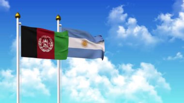 Kutupta alfa kanalı da dahil olmak üzere AfgANISTAN ve ARGENTINA bayrakları dalgalanıyor