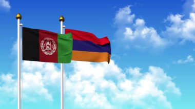 Kutupta alfa kanalı da dahil olmak üzere AfgANISTAN ve ARMENIA bayrakları dalgalanıyor