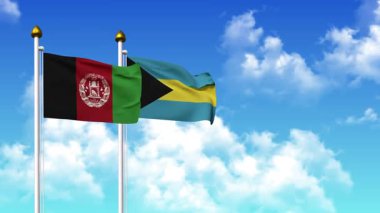 Kutupta alfa kanalı da dahil olmak üzere AfgANISTAN ve BAHAMAS bayrakları dalgalanıyor