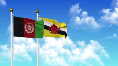 Kutupta alfa kanalı da dahil olmak üzere AfgANISTAN ve BRUNEI bayrakları sallamak