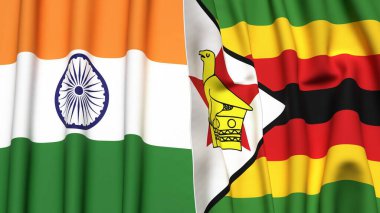 Gerçek kumaş dokusuna sahip Hindistan ve ZIMBABWE bayrakları