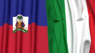 Gerçekçi kumaş dokusuna sahip HAITI ve İTALYA bayrakları