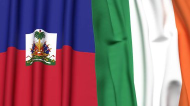 Gerçekçi kumaş dokusuna sahip HAITI ve IRELAND bayrakları