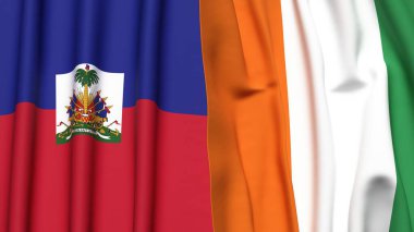 HAITI Bayrakları ve gerçekçi kumaş dokusuna sahip IVORY Kıyı